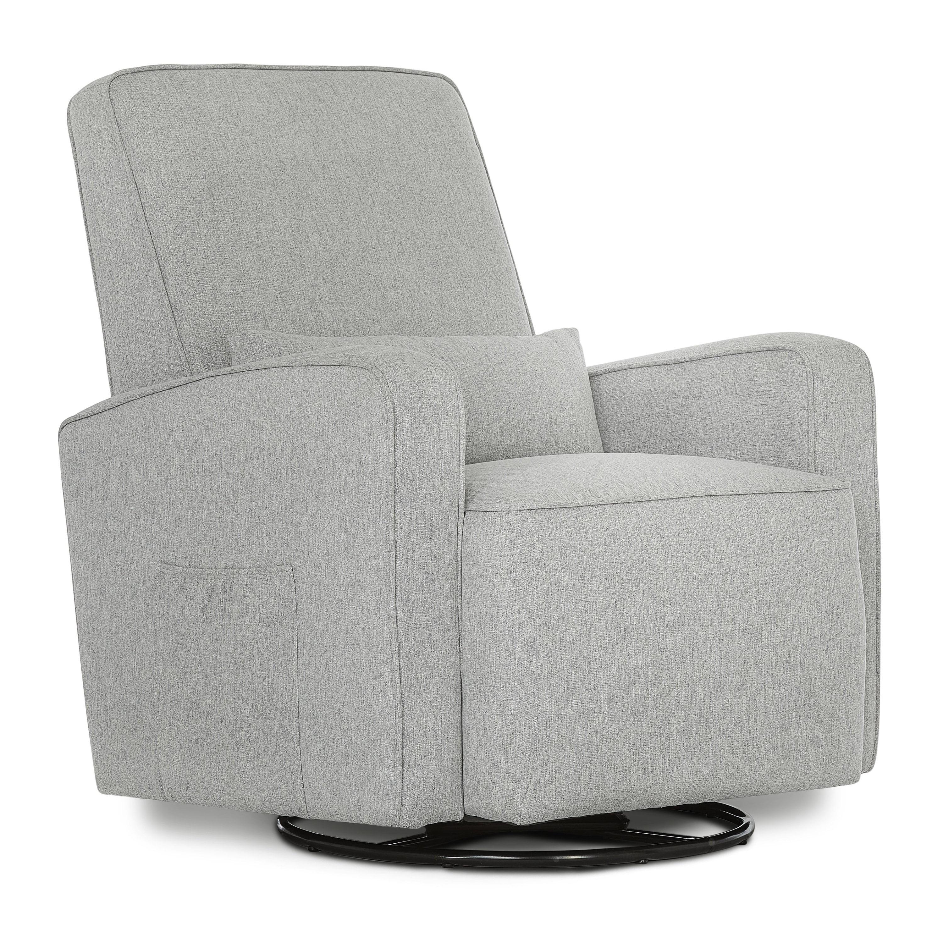 Harbor Gray Upholstered Swivel Glider with Lumbar Pillow