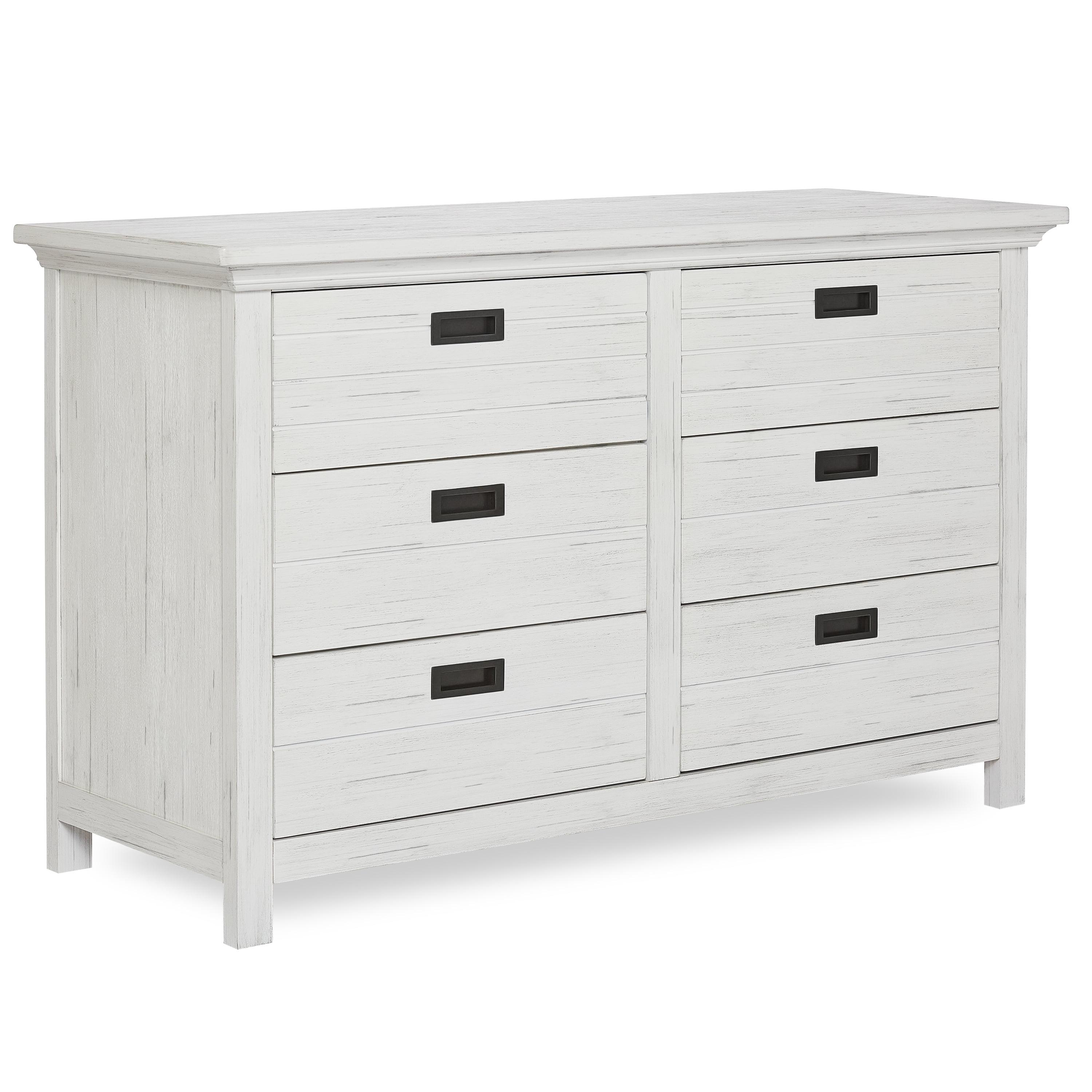 Farmhouse Weathered White Double Dresser with Dovetail Drawers