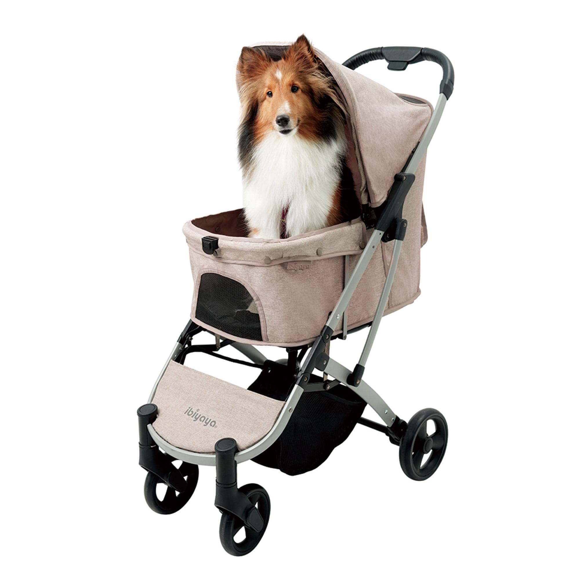 Compact Foldable Beige Polyester Pet Stroller with EVA Wheels