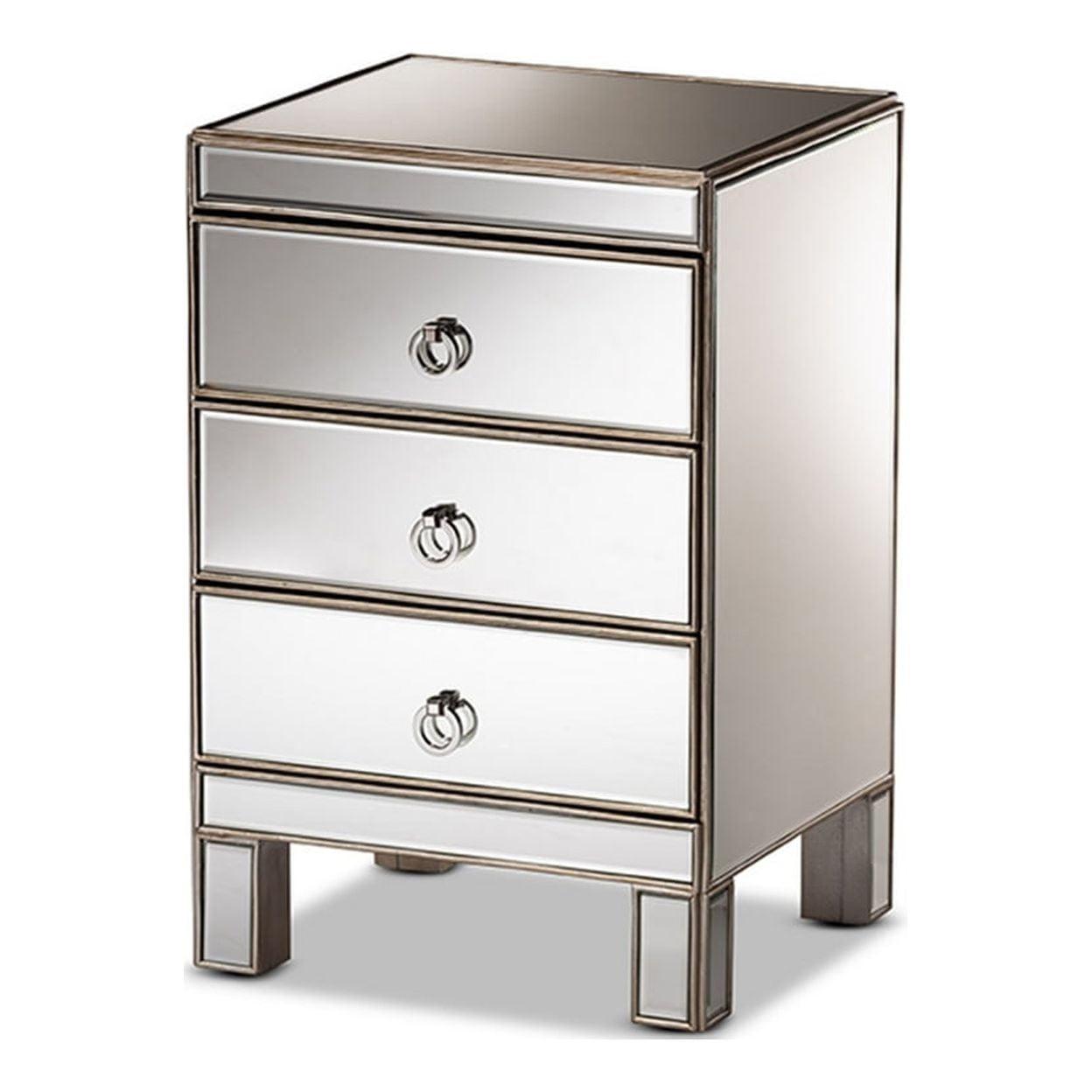 Ewan Silver Mirrored 3-Drawer Nightstand