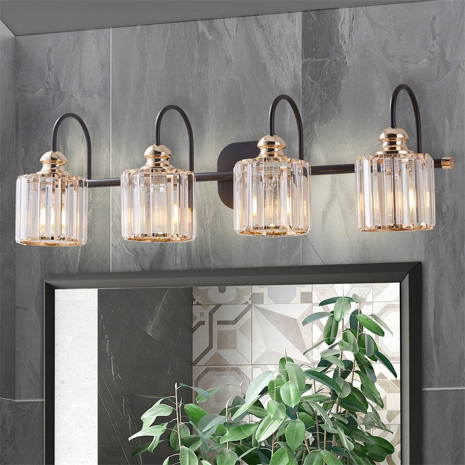 ExBrite 4-Light Wide Gold Crystal Bathroom Vanity Lights