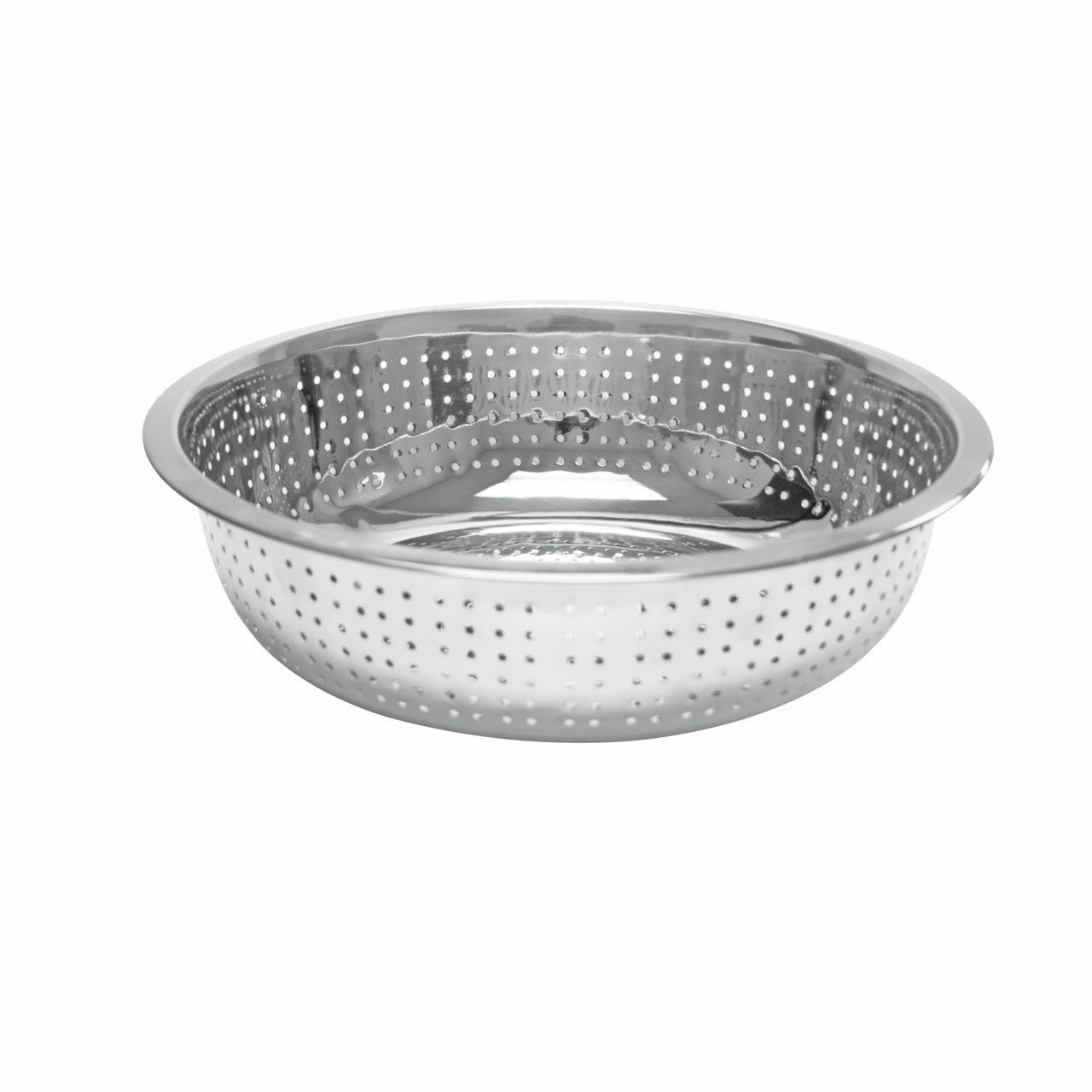 Excellante 11" stainless steel colanders with 2.0 millimeter holes, comes in each