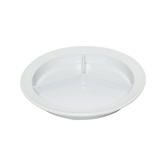 Excellante Nustone White Melamine Dinnerware Collection 8 3/4" Deep Compartment Plate, Comes in Dozen