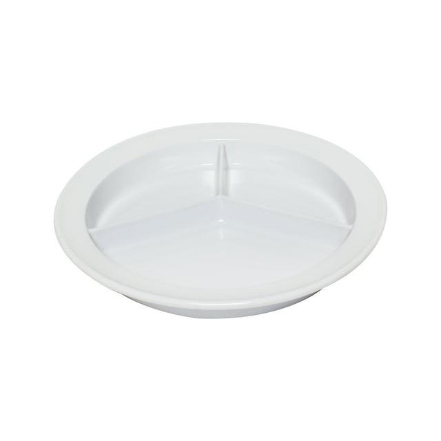 Excellante Nustone White Melamine Dinnerware Collection 8 3/4" Deep Compartment Plate, Comes in Dozen