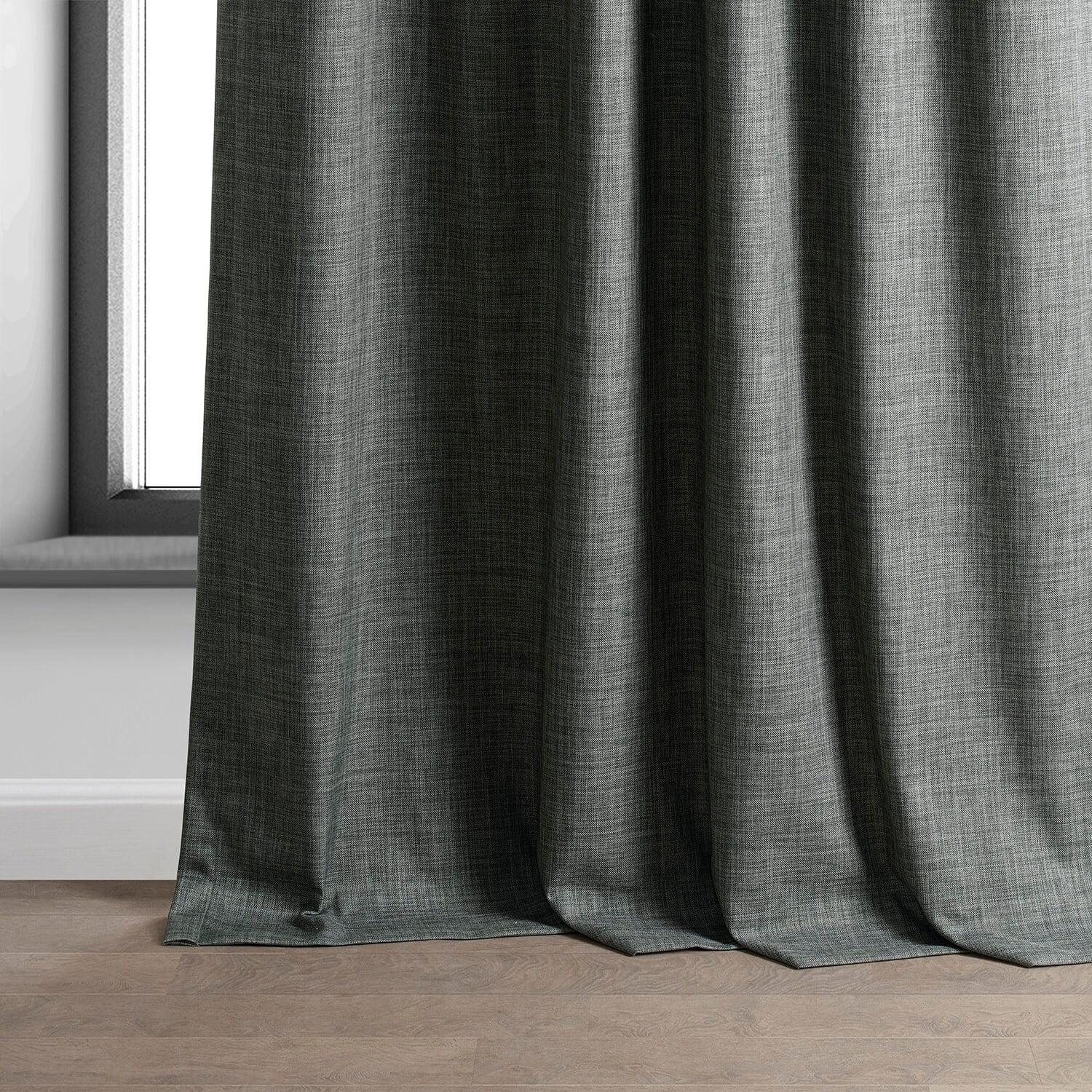 Dark Grey 84" Polyester Linen Blackout Curtain Panel