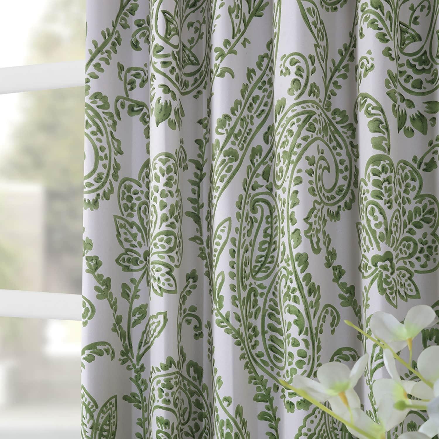 Tea Time Green Polyester Blackout Curtain Panel 50 x 84