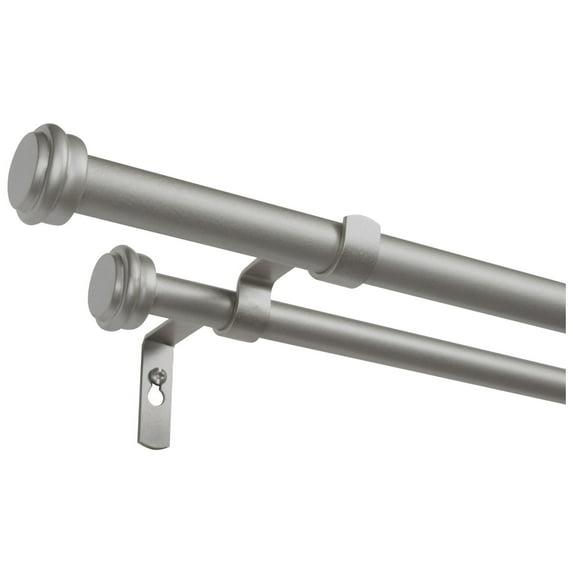 EXCLUSIVE HOME Topper Double Curtain Rod and Finial Set, Matte Silver, 36"-72"