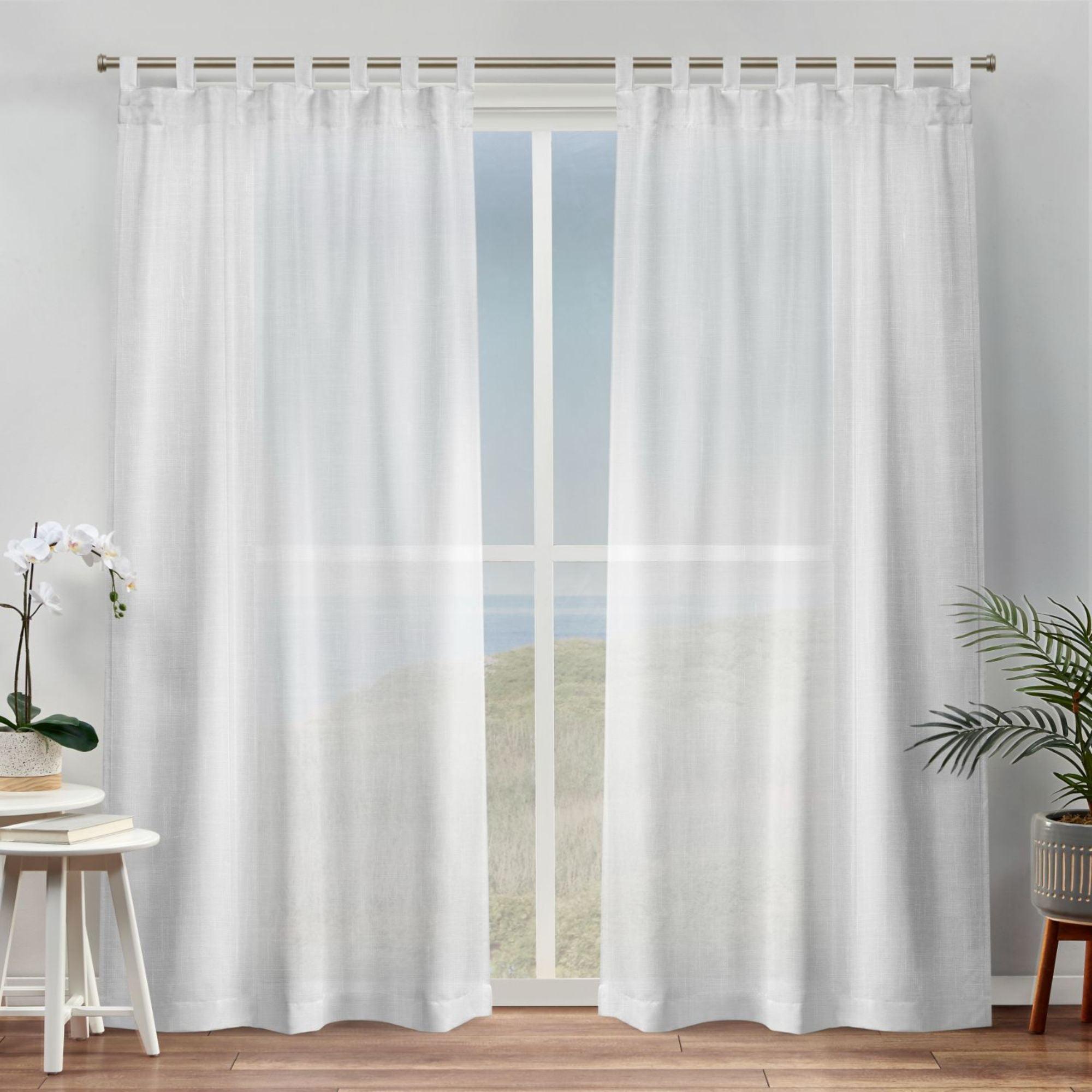 Bella White Sheer Linen Look Tab Top Curtain Panels, 54"x84"