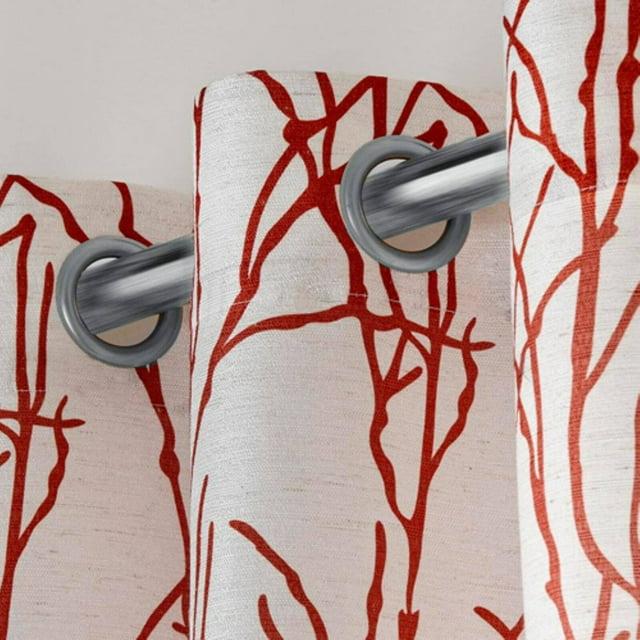 EXCLUSIVE HOME Branches Linen Blend Grommet Top Curtain Panel Pair, 54"x108", Mecca Orange