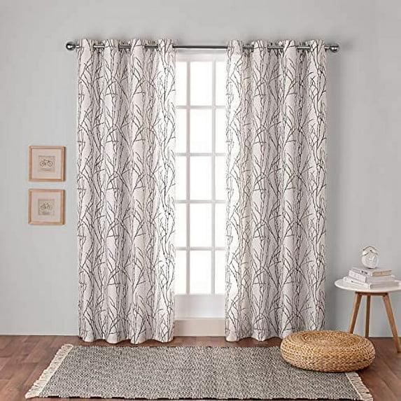 Set of 2 96"x54" Branches Linen Blend Grommet Top Window Curtain Panel Natural: Light Filtering, Botanical Design