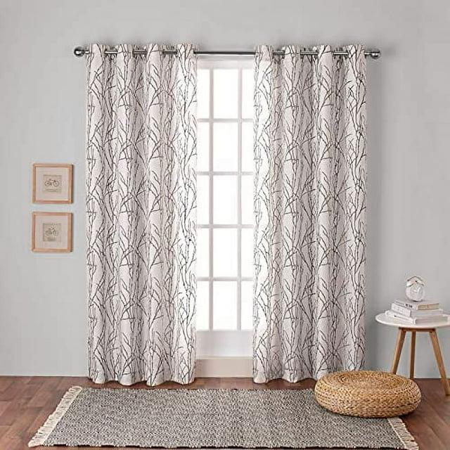 Set of 2 96"x54" Branches Linen Blend Grommet Top Window Curtain Panel Natural: Light Filtering, Botanical Design