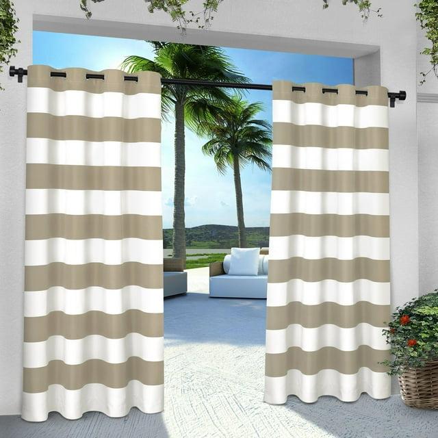 Exclusive Home Cabana Stripe Indoor/Outdoor Light Filtering Grommet Top Curtain Panel Pair, 54"x96", Taupe