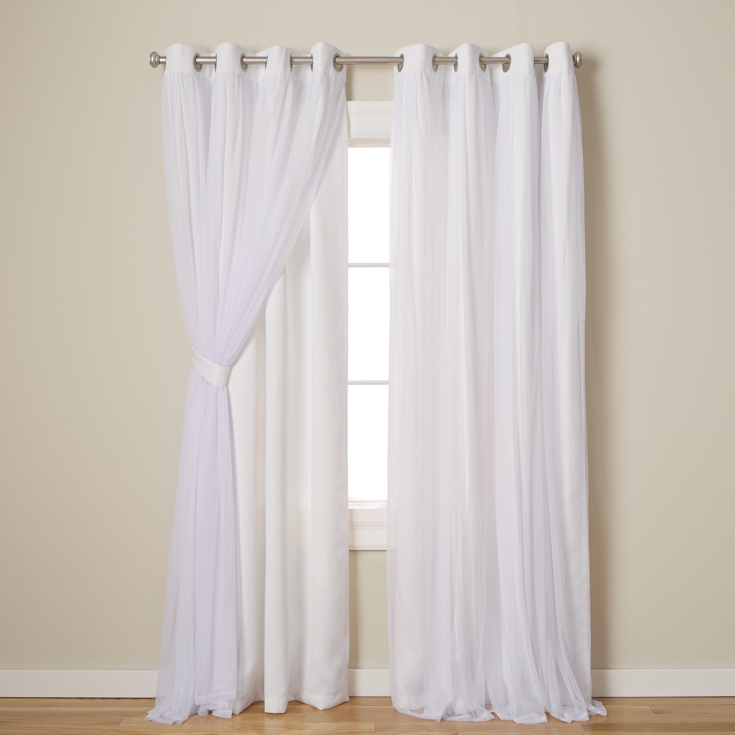 Set of 2 (108"x52") Catarina Layered Solid Blackout & Sheer Window Curtain Panel: White Curtains, Room Darkening
