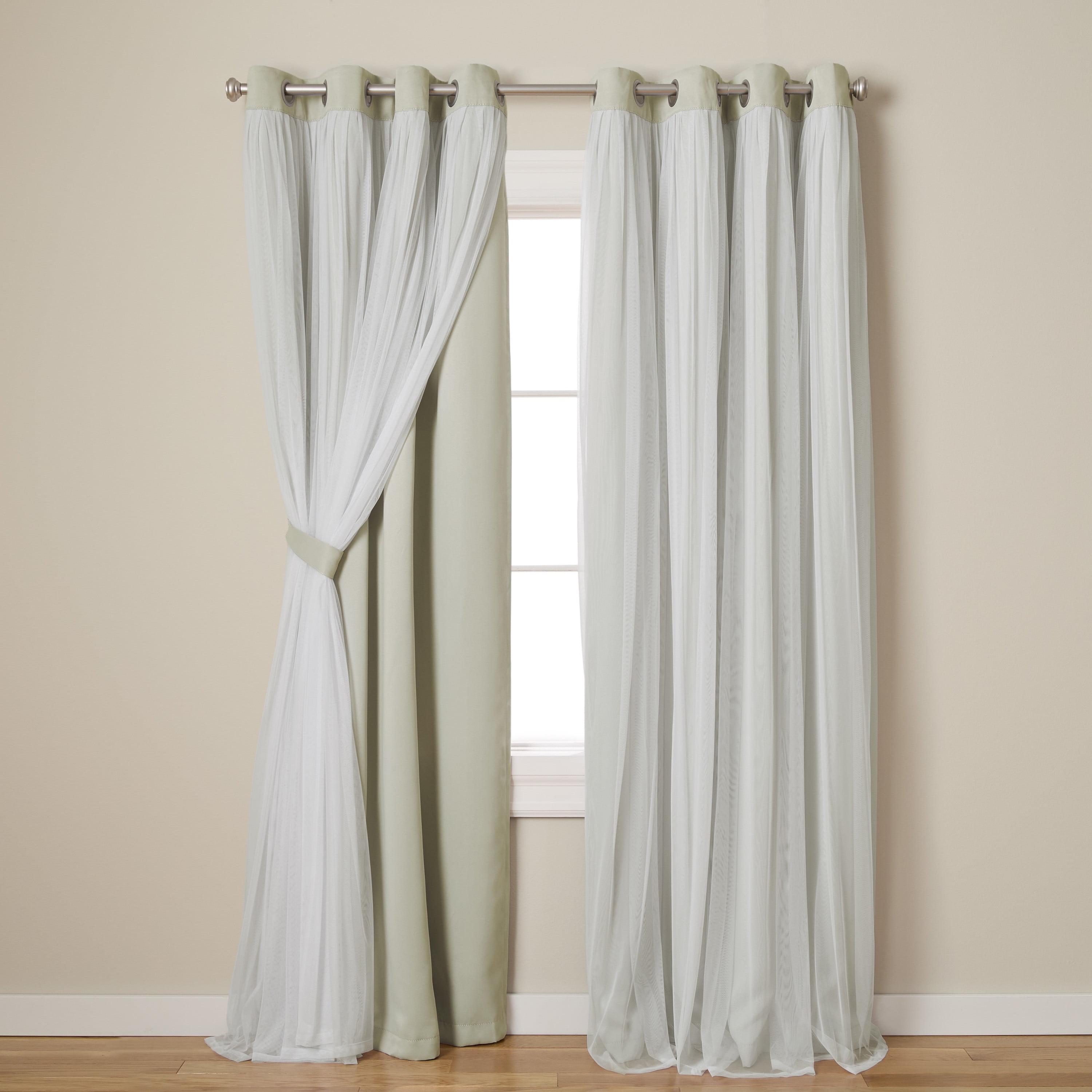 Exclusive Home Catarina Layered Solid Room Darkening Blackout and Sheer Grommet Top Curtain Panel Pair, 52"x84", Sand