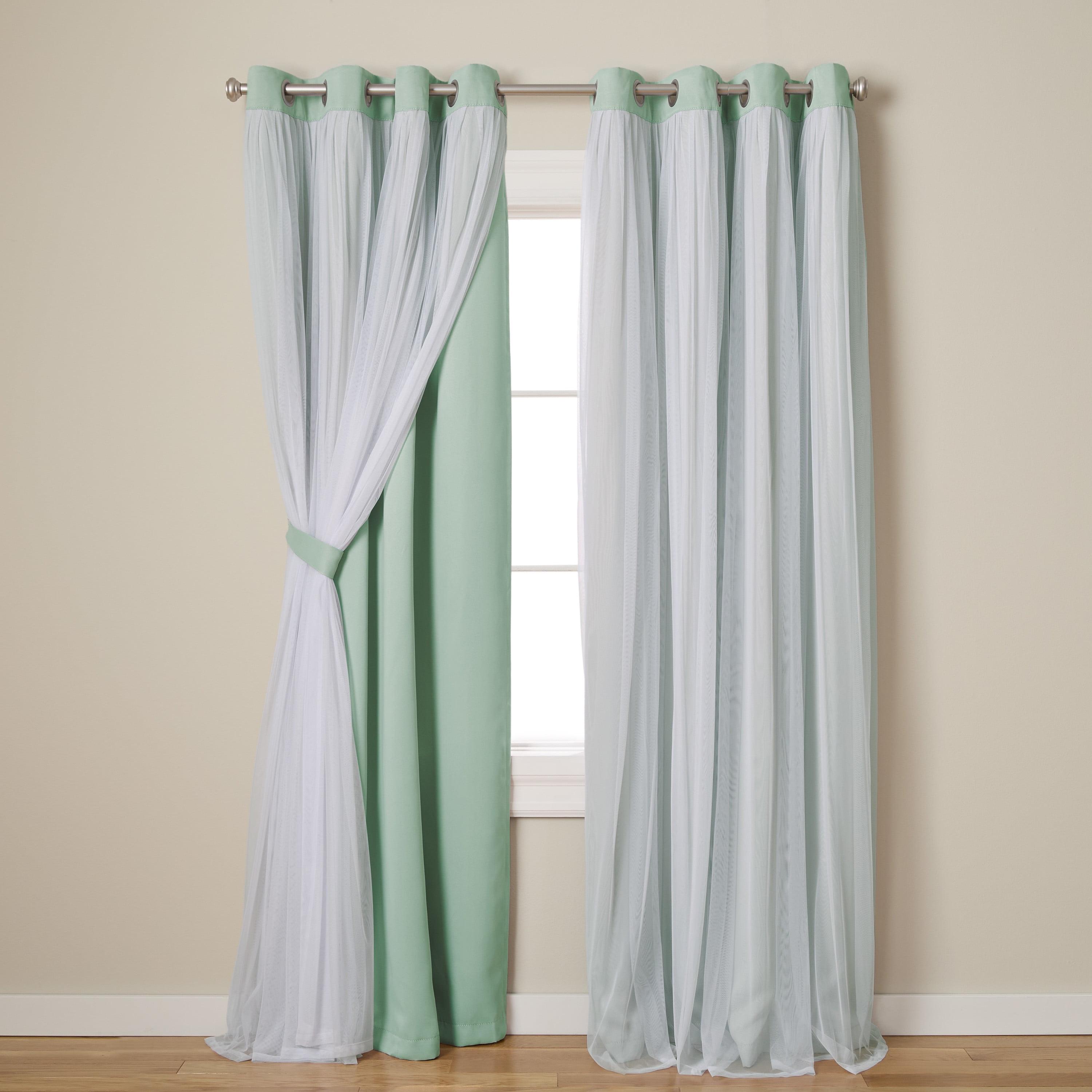 Aqua and Cloud Gray Blackout Sheer Grommet Curtain Panels