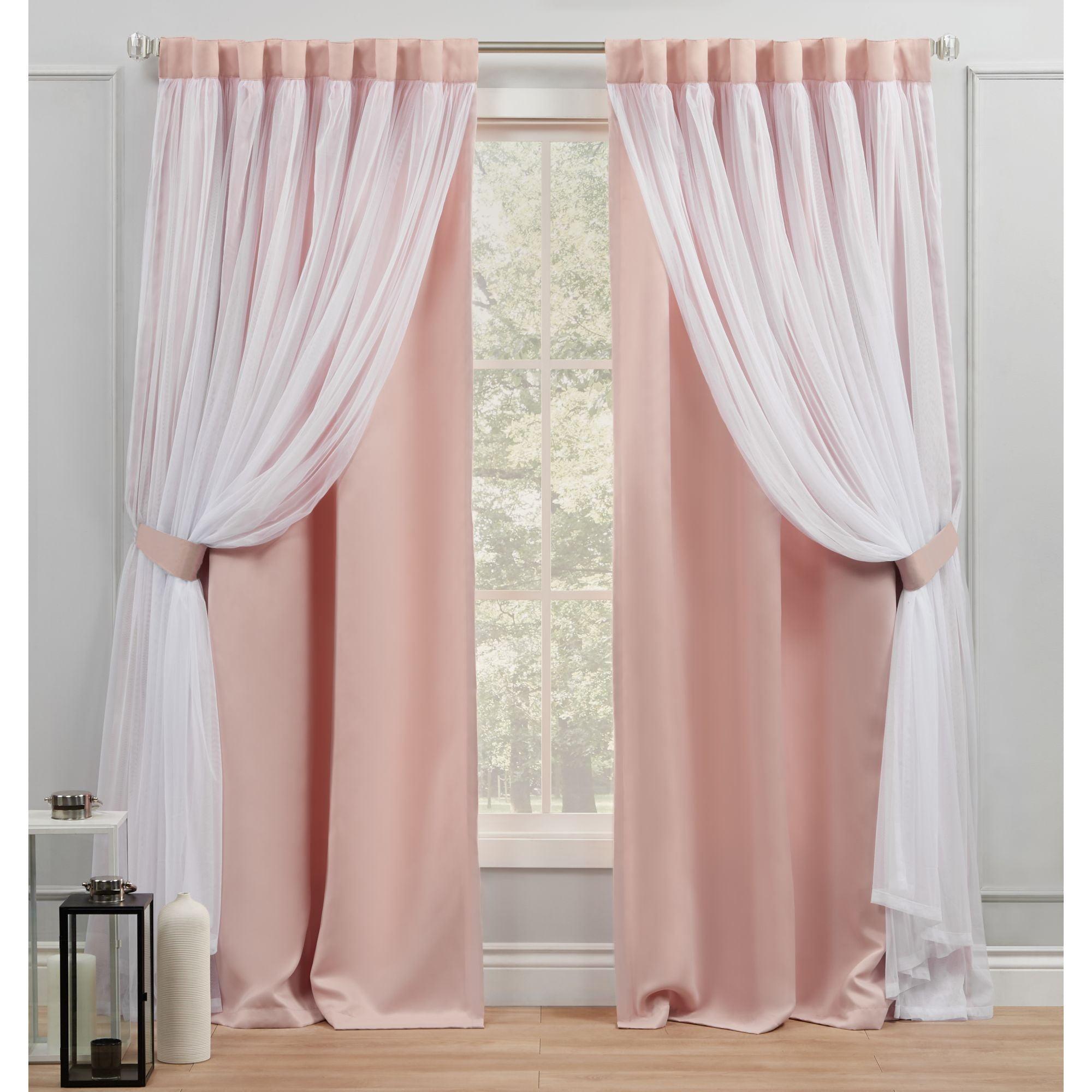 Exclusive Home Catarina Layered Solid Room Darkening and Sheer Hidden Tab/Rod Pocket Top Curtain Panel Pair (Set of 2)