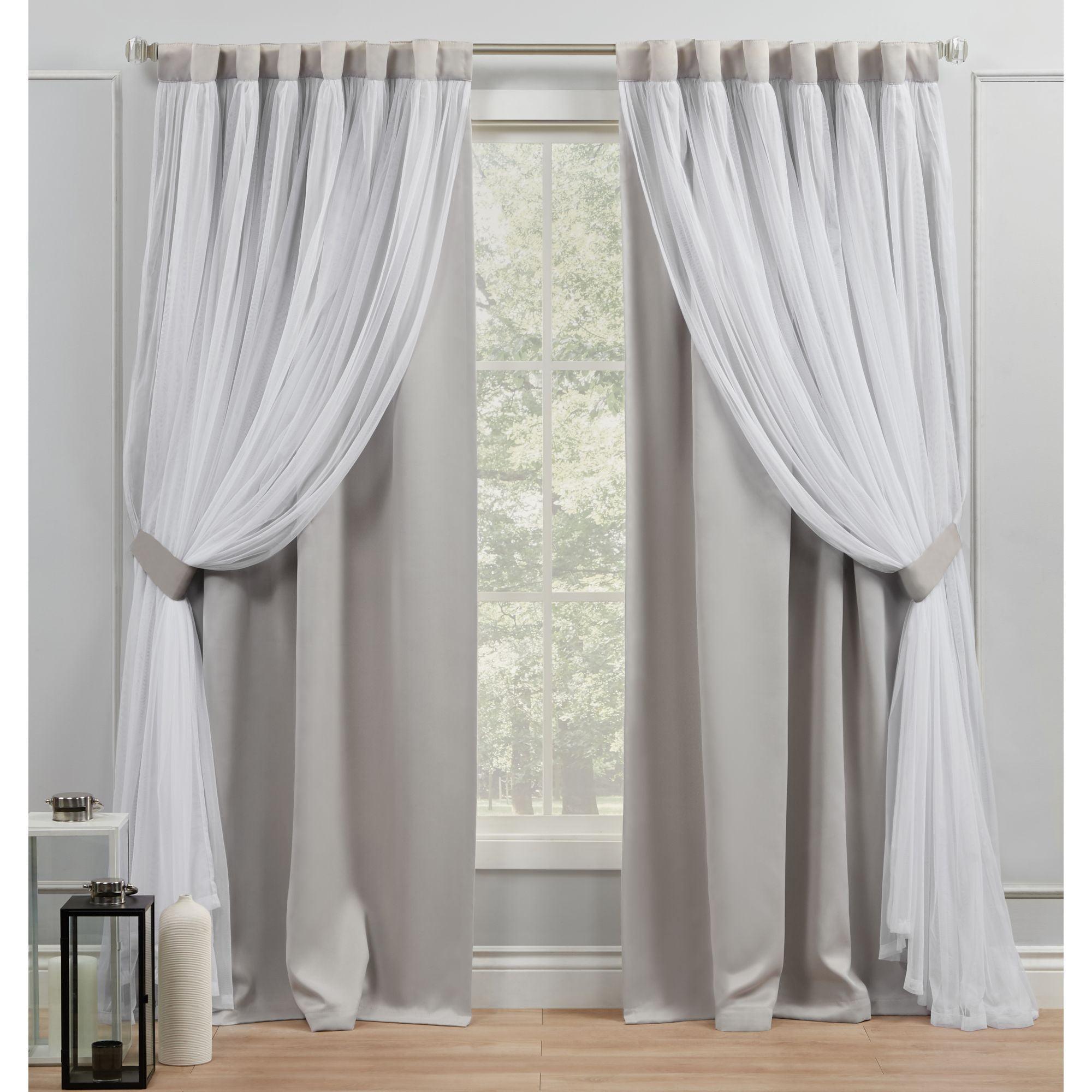 Amalgamated Textiles Exclusive Home Catarina Layered Solid Room Darkening and Sheer Hidden Tab/Rod Pocket Top Curtain Panel Pair (Set of 2)