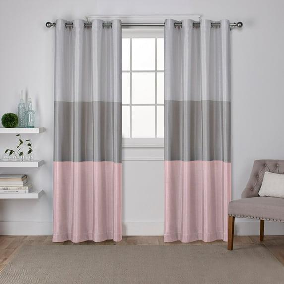 Set of 2 84"x54" Chateau Striped Faux Silk Grommet Top Light Filtering Window Curtain Panel Gray/Blush: Modern Drapes