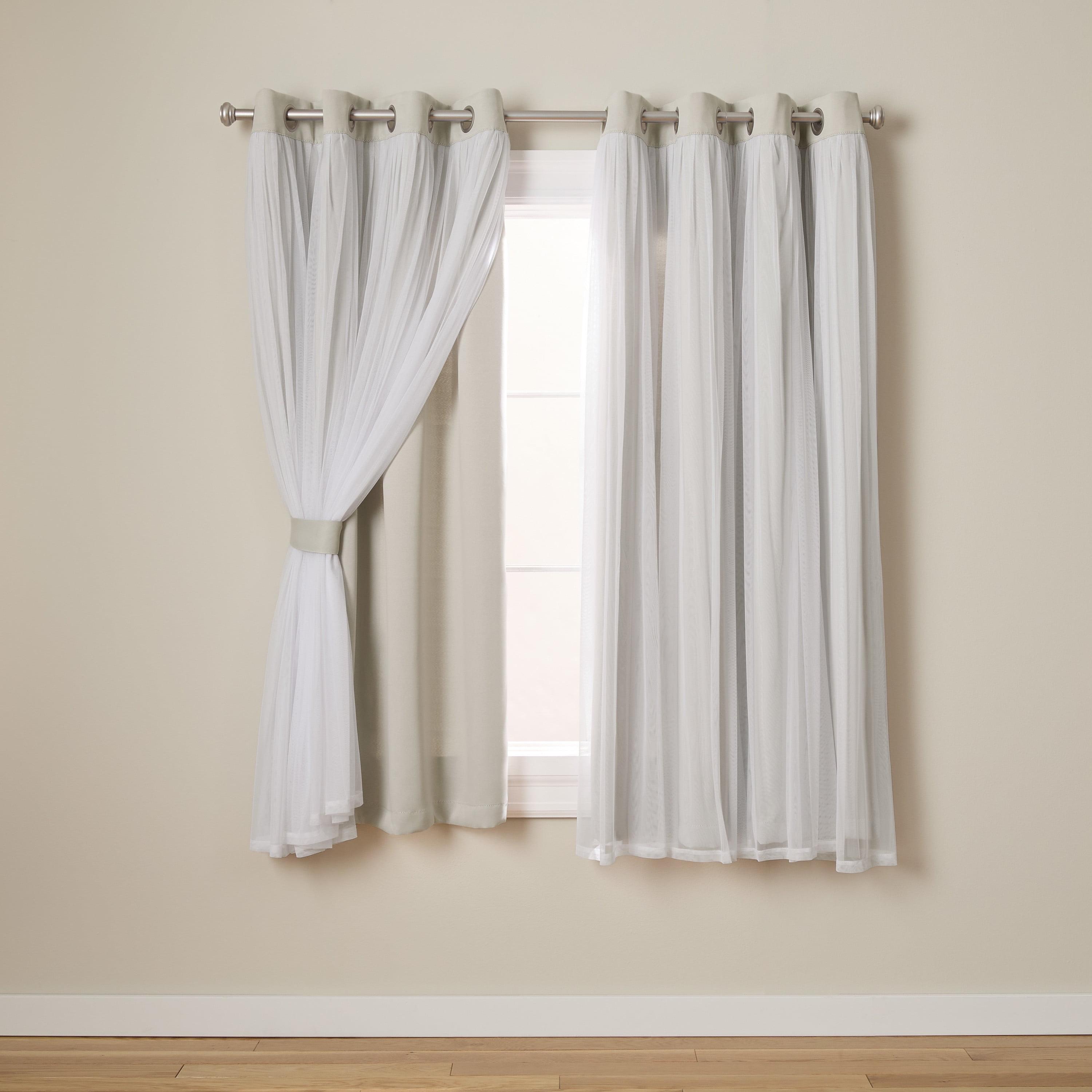 Set of 2 Caterina Layered Solid Blackout with sheer top Curtain Panels Black Pearl - Exclusive Home