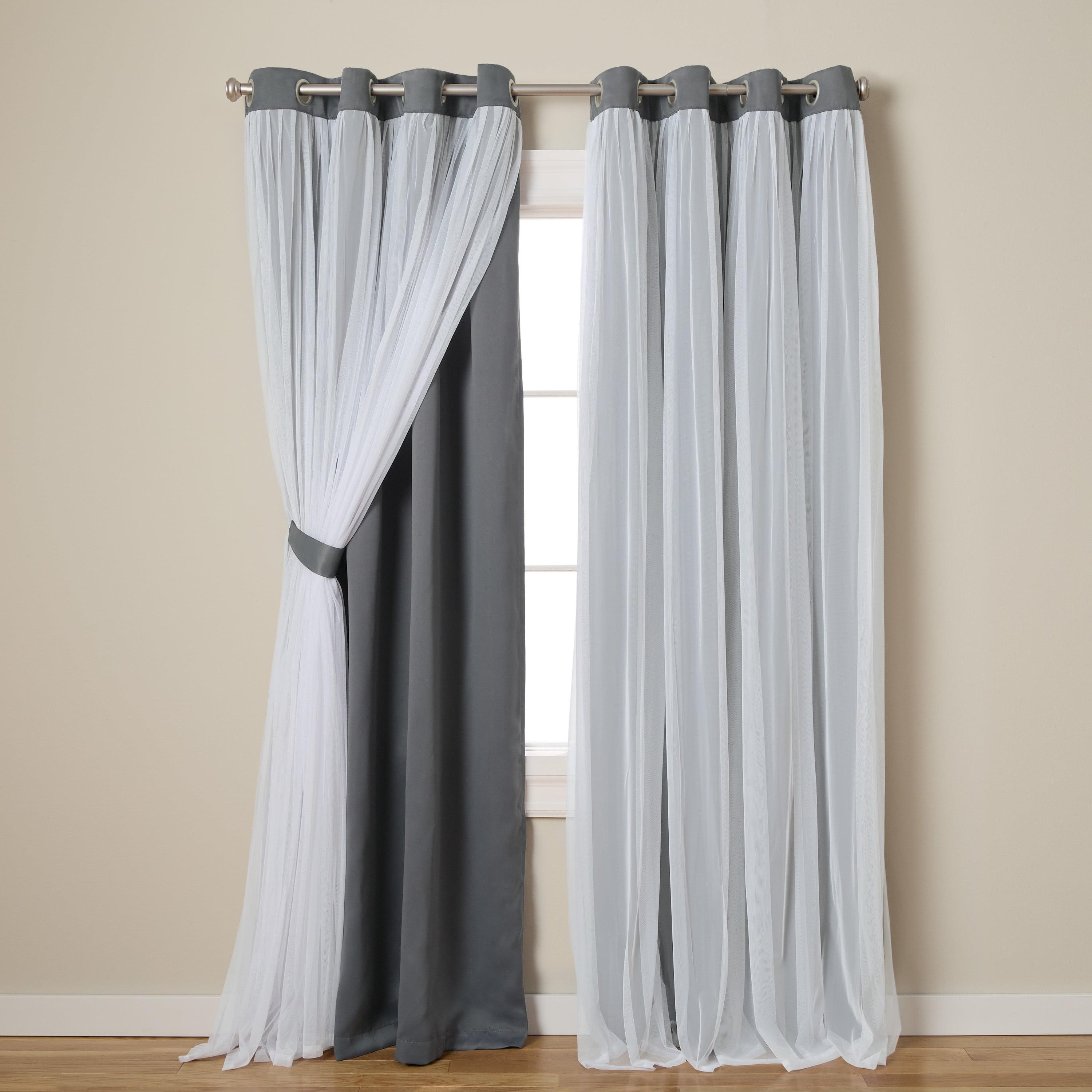 Exclusive Home Catarina Layered Solid Room Darkening Blackout and Sheer Grommet Top Curtain Panel Pair, 52"x84", Soft Grey