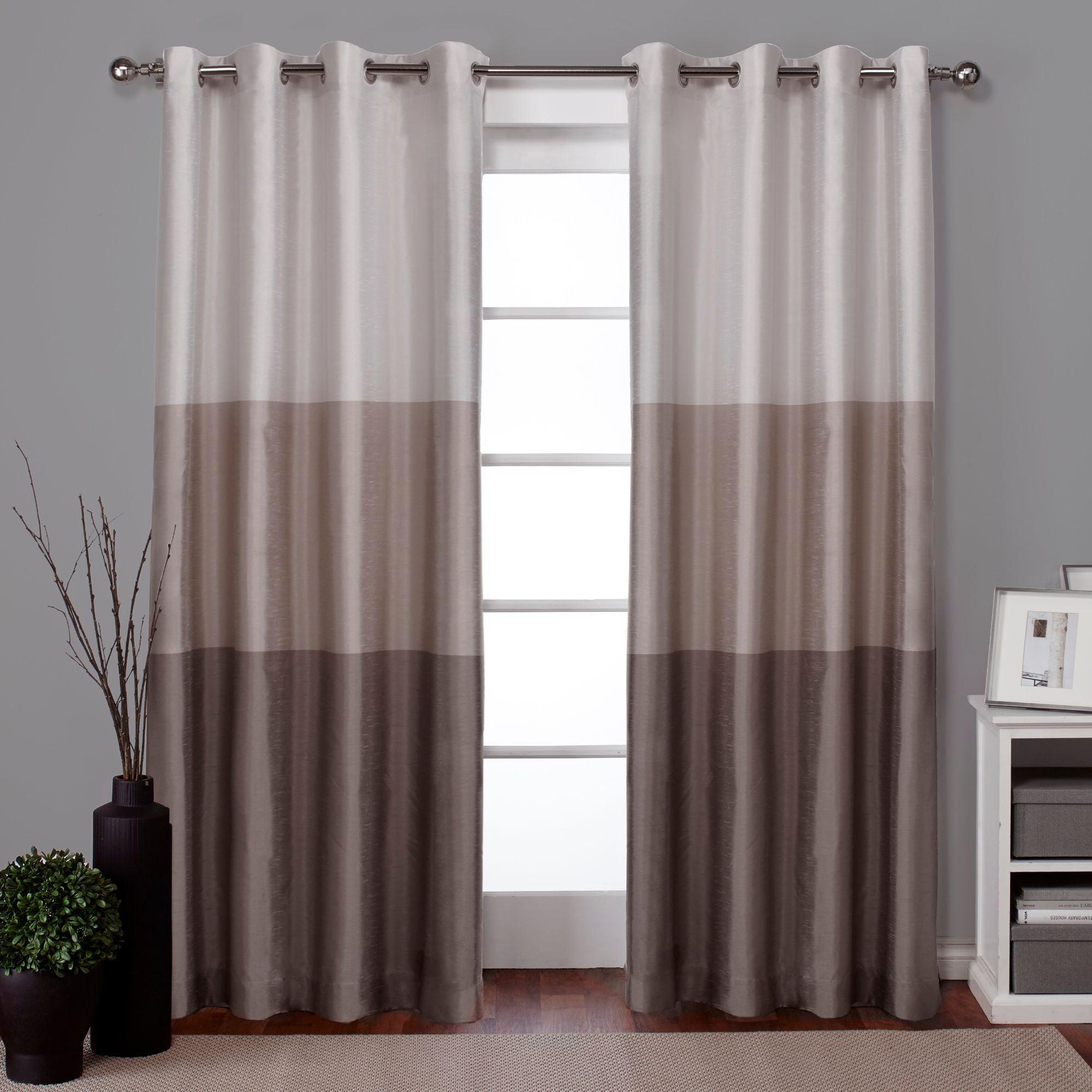 Taupe Faux Silk Striped Light Filtering Grommet Curtains, 54" x 84"