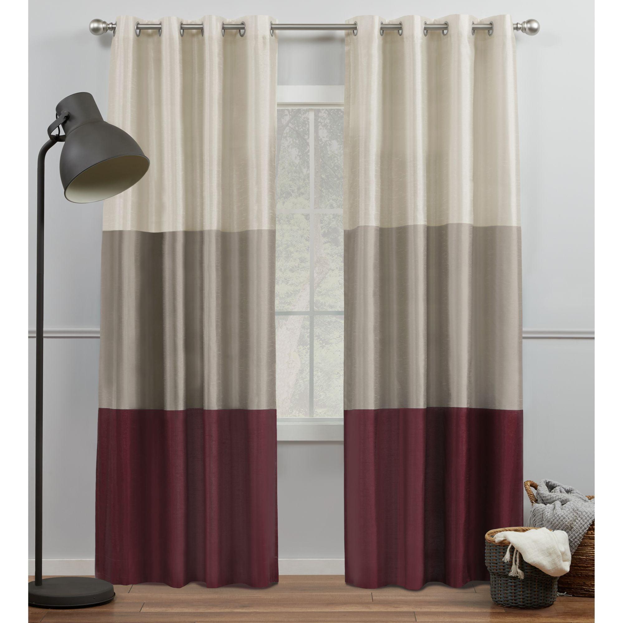 Set of 2 96"x54" Chateau Striped Faux Silk Grommet Top Curtain Panel Burgundy/Taupe - Exclusive Home: Modern Window Drapes