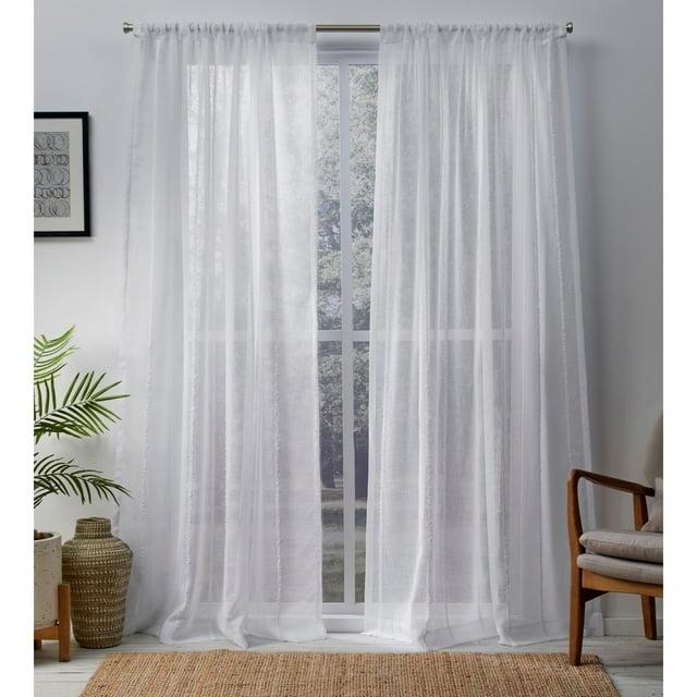 Set of 2 96"x54" Santos Embellished Stripe Sheer Rod Pocket Window Curtain Panel White - Exclusive Home: Mid-Century Modern, 96 Inch