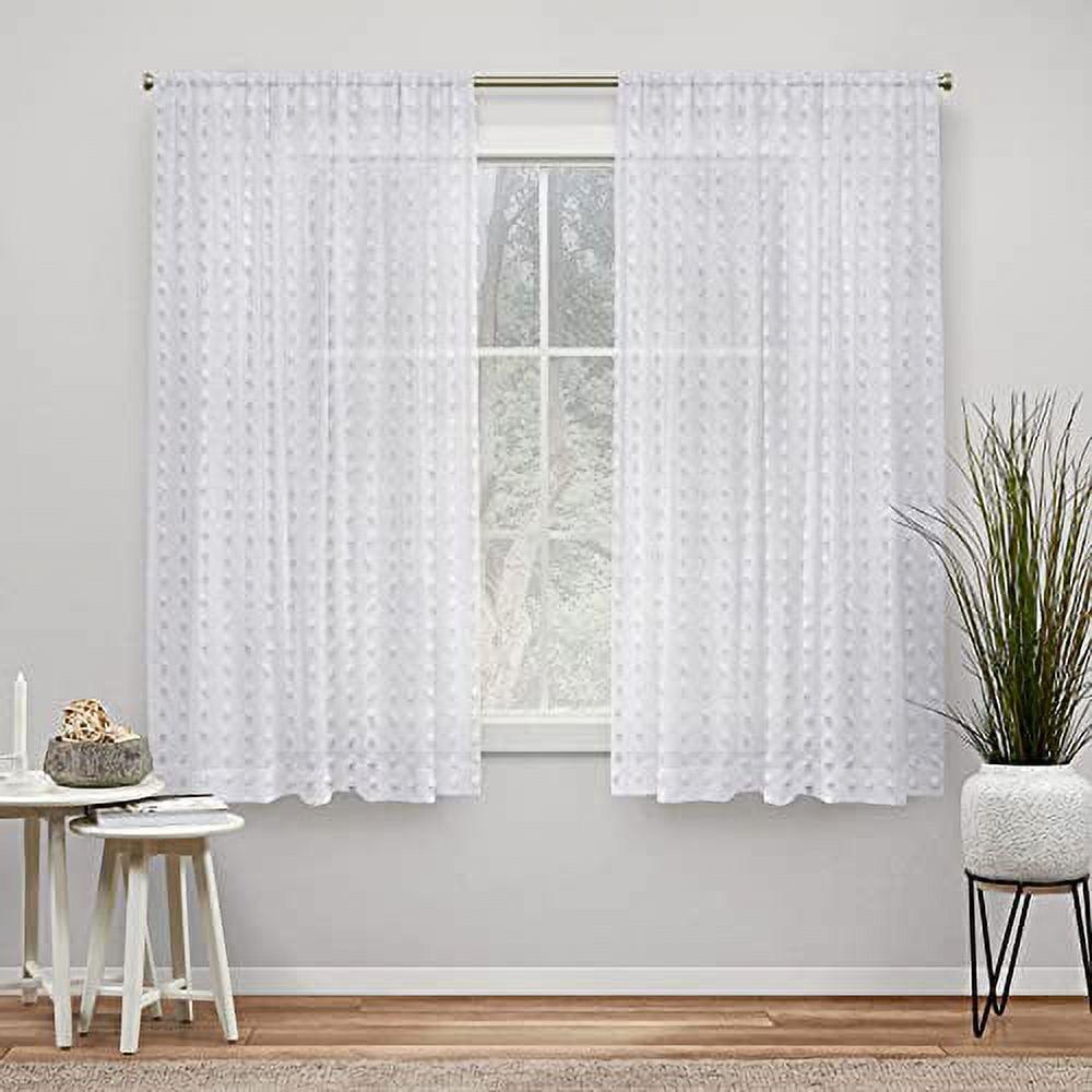 Amalgamated Textiles Exclusive Home Spirit Woven Pouf Applique Sheer Rod Pocket Curtain Panel Pair (Set of 2)