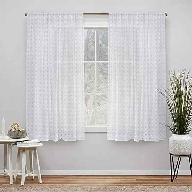 Amalgamated Textiles Exclusive Home Spirit Woven Pouf Applique Sheer Rod Pocket Curtain Panel Pair (Set of 2)