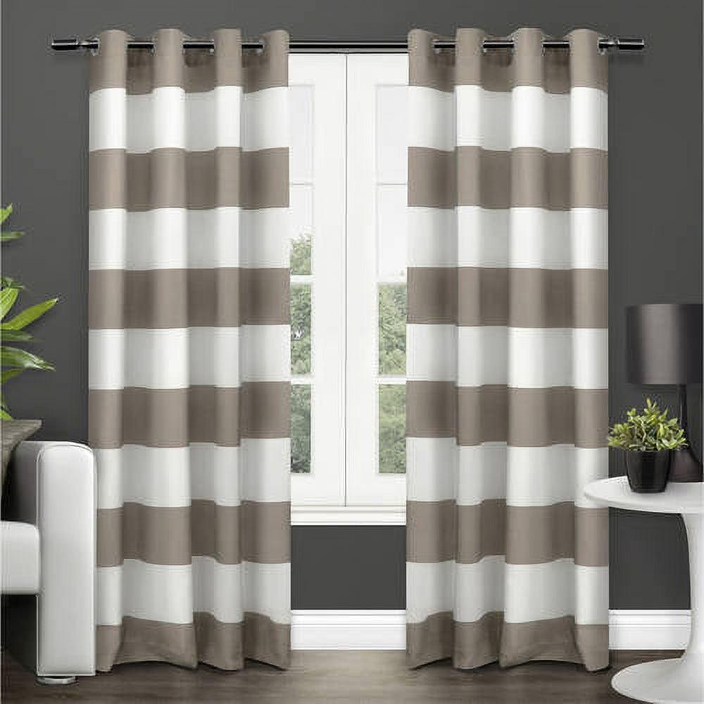 Set of 2 84"x54" Surfside Cotton Cabana Stripe Light Filtering Window Curtain Panel Taupe - Exclusive Home: Striped Drapes, Grommet Top