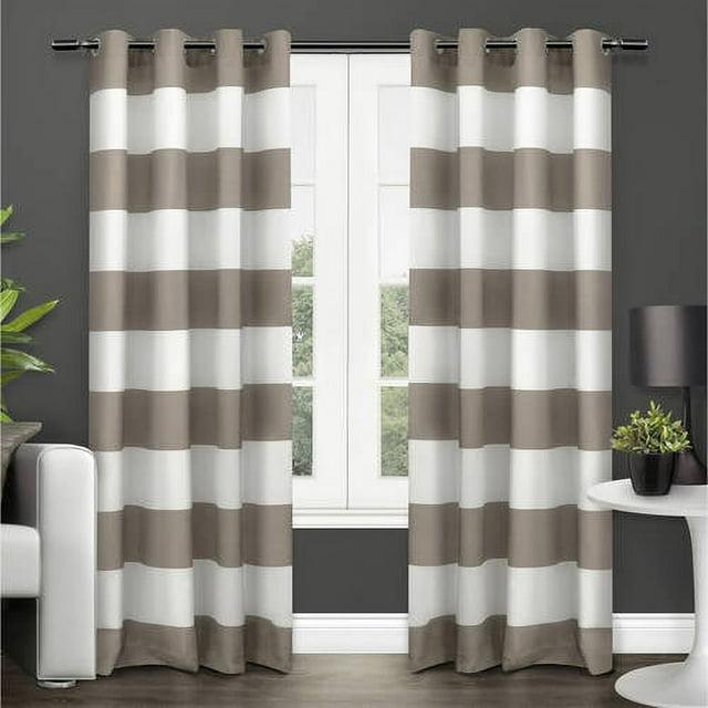 Set of 2 84"x54" Surfside Cotton Cabana Stripe Light Filtering Window Curtain Panel Taupe - Exclusive Home: Striped Drapes, Grommet Top