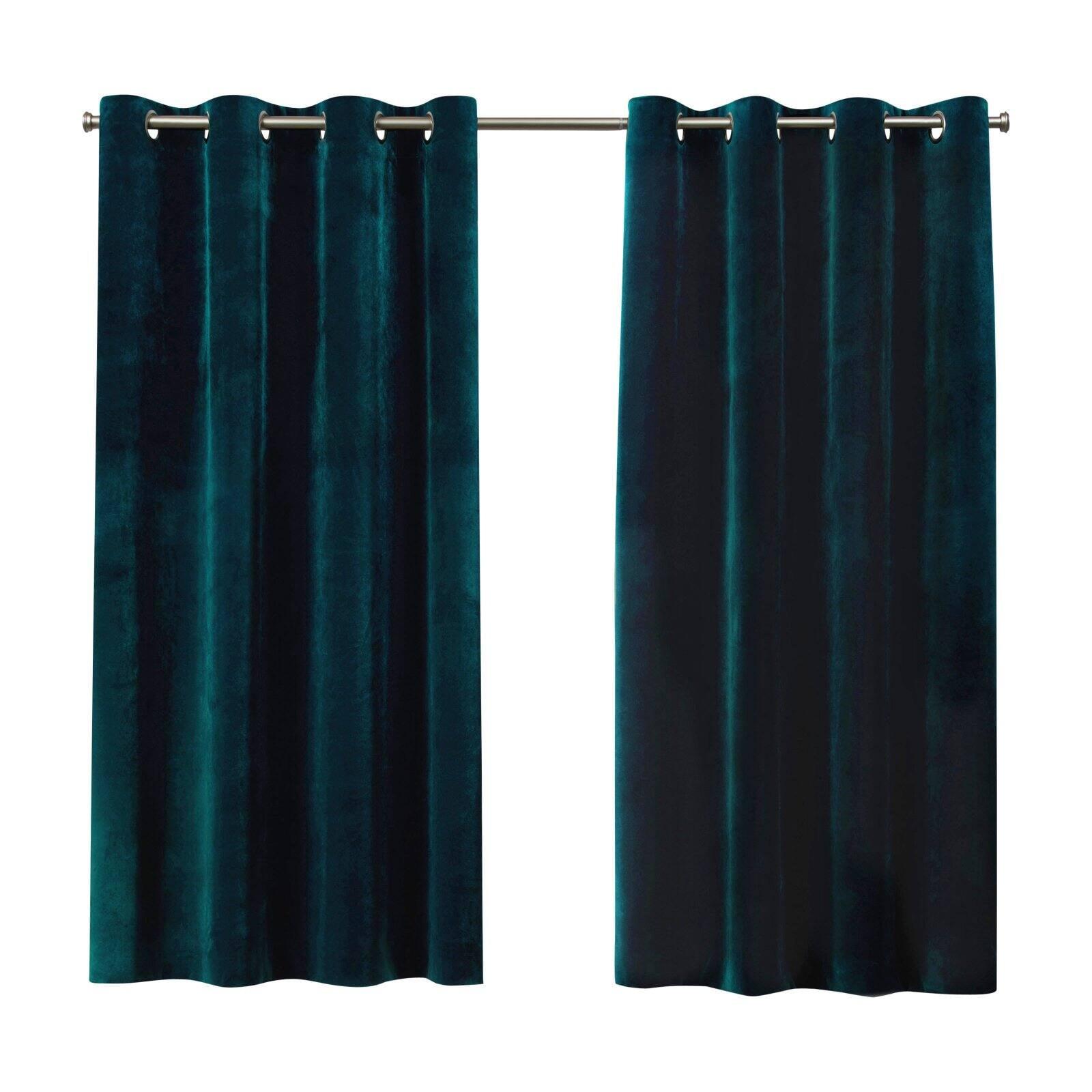 Set of 2 84"x54" Velvet Heavyweight Grommet Top Window Curtain Panel Teal - Exclusive Home: Light Filtering, Modern Style