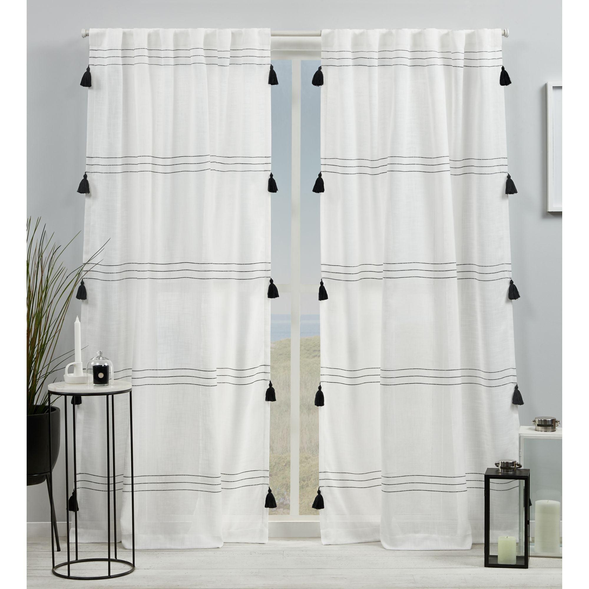84"x54" Demi Light Filtering Curtain Panel with Tassels Black - Exclusive Home