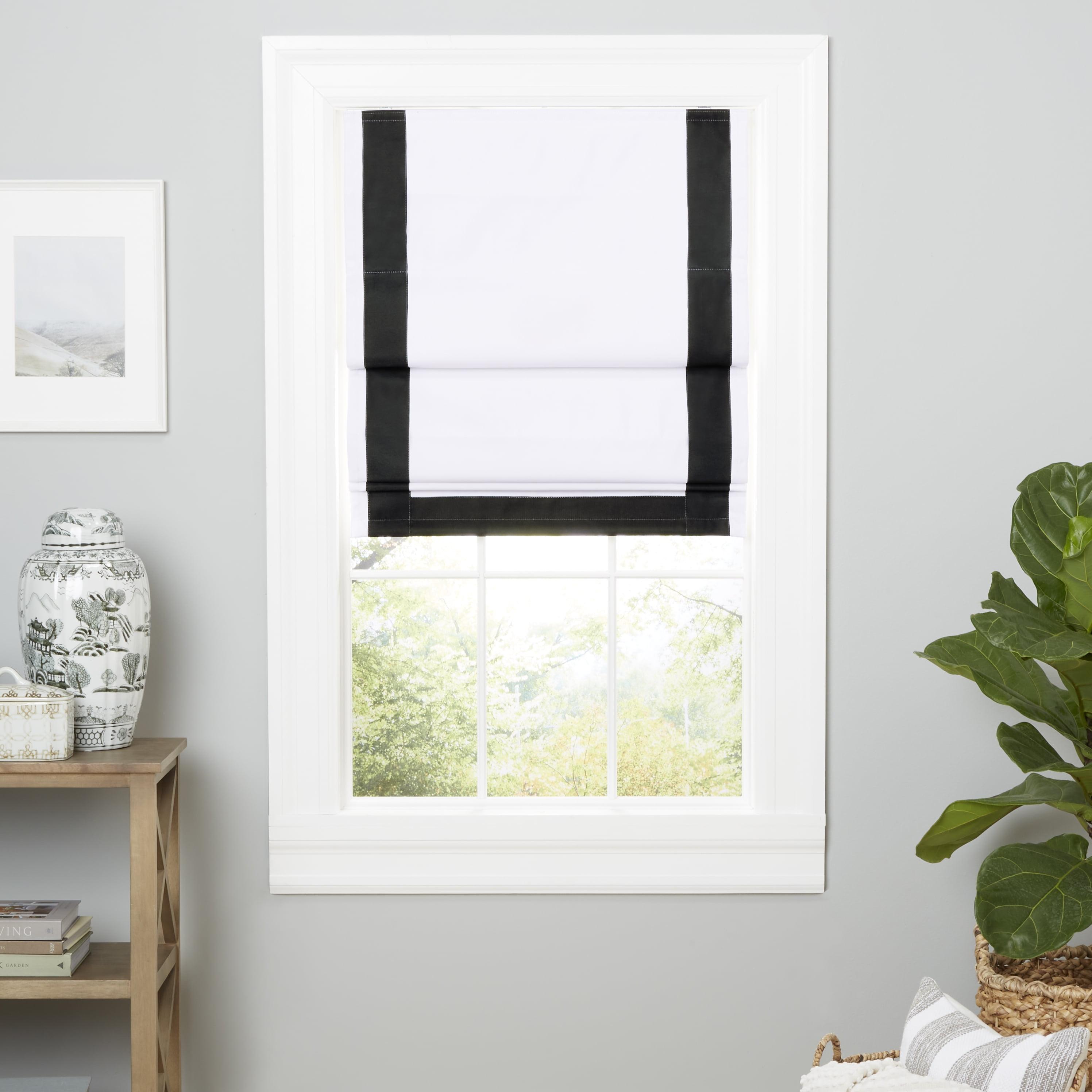 White and Black Cordless Blackout Roman Shade