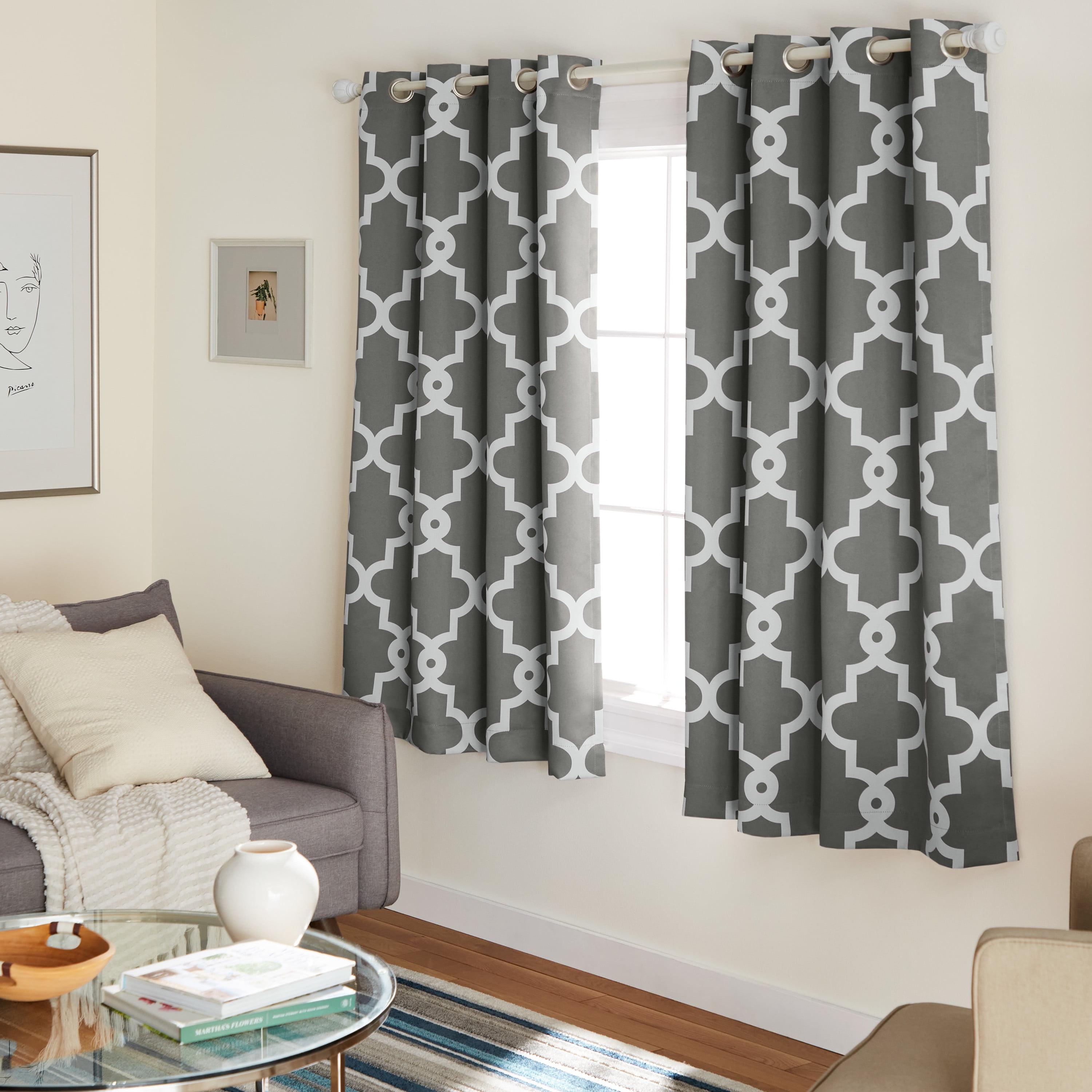 Black Pearl and White Geometric Blackout Grommet Curtain Panels