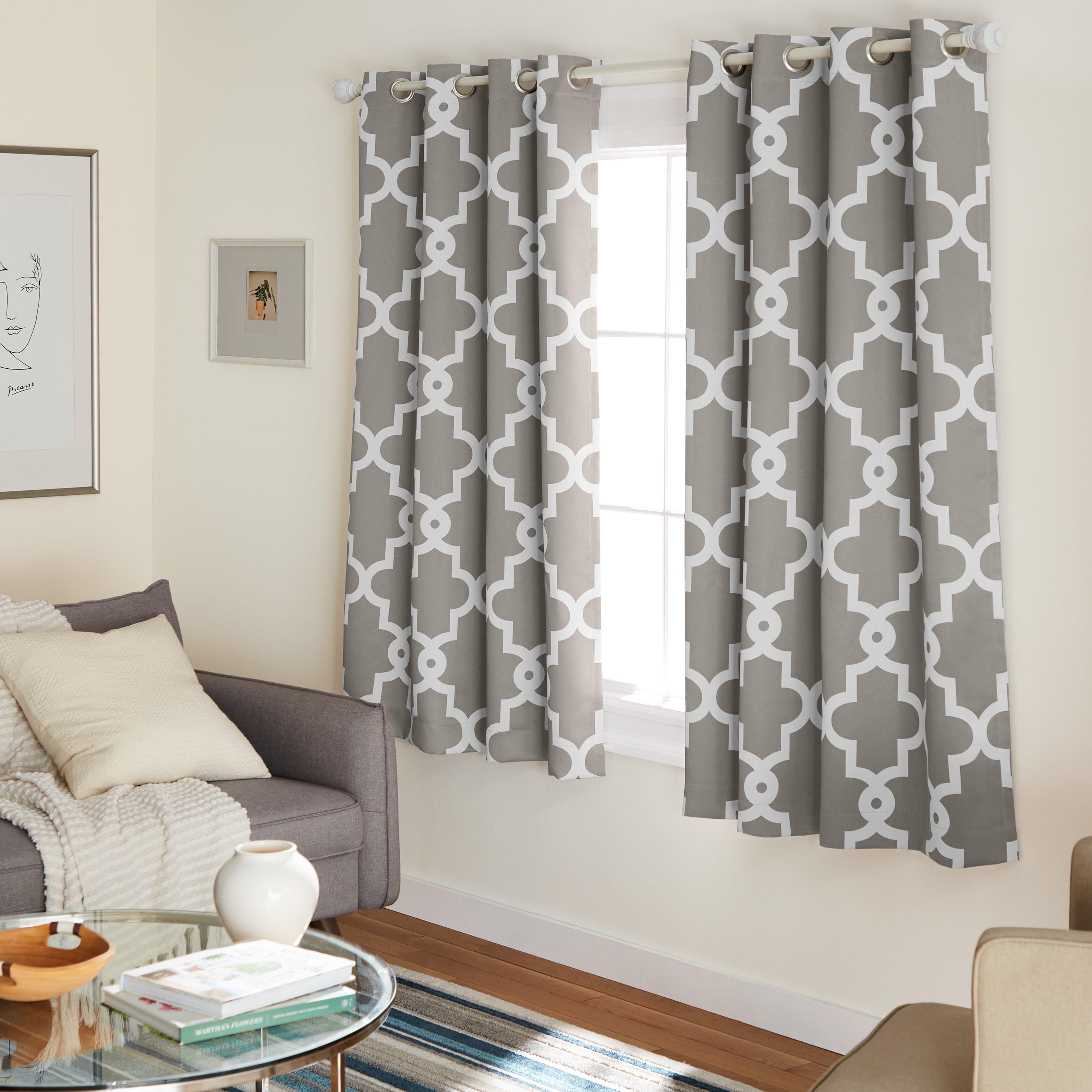 Silver and White Geometric Blackout Grommet Curtain Panels