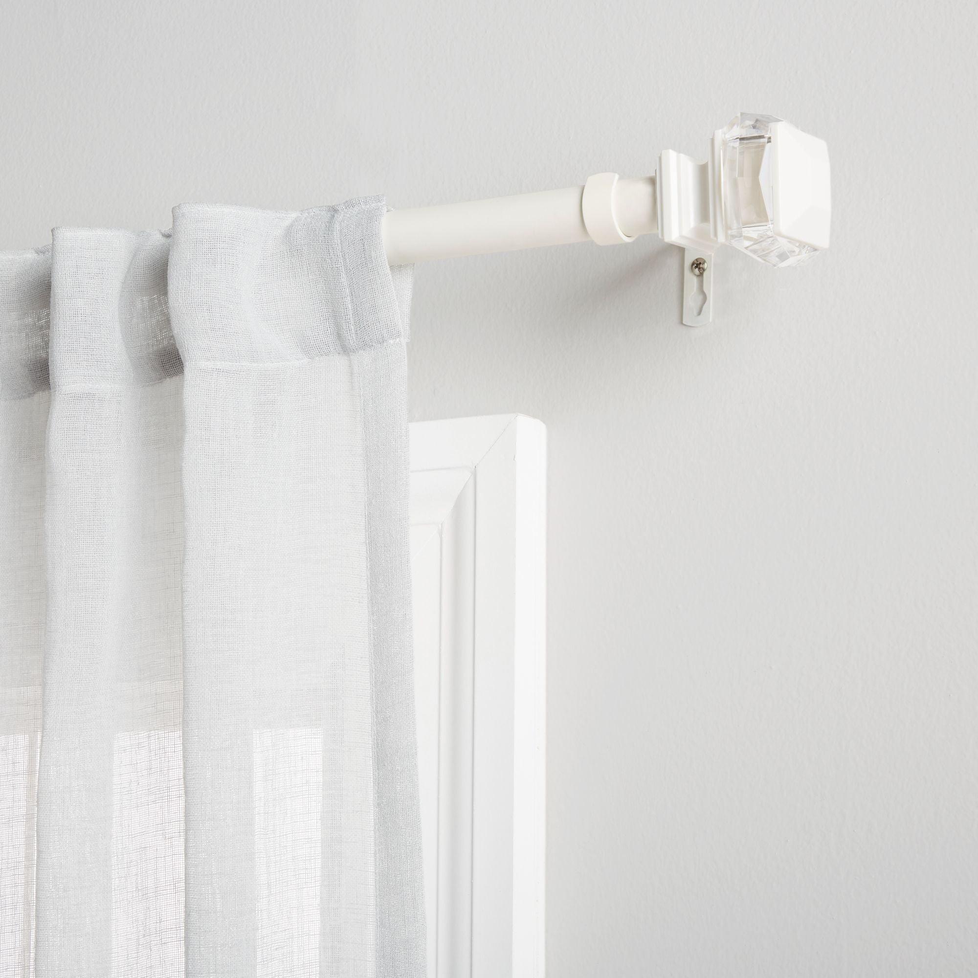 Matte White Adjustable Curtain Rod with Crystal Finials