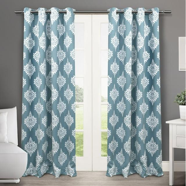 Exclusive Home Medallion Room Darkening Blackout Grommet Top Curtain Panel Pair, 52"x108", Teal