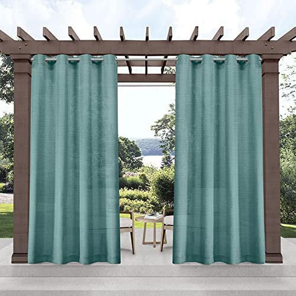 EXCLUSIVE HOME Miami Semi-Sheer Textured Indoor/Outdoor Grommet Top Curtain Panel Pair, 54"x84", Teal