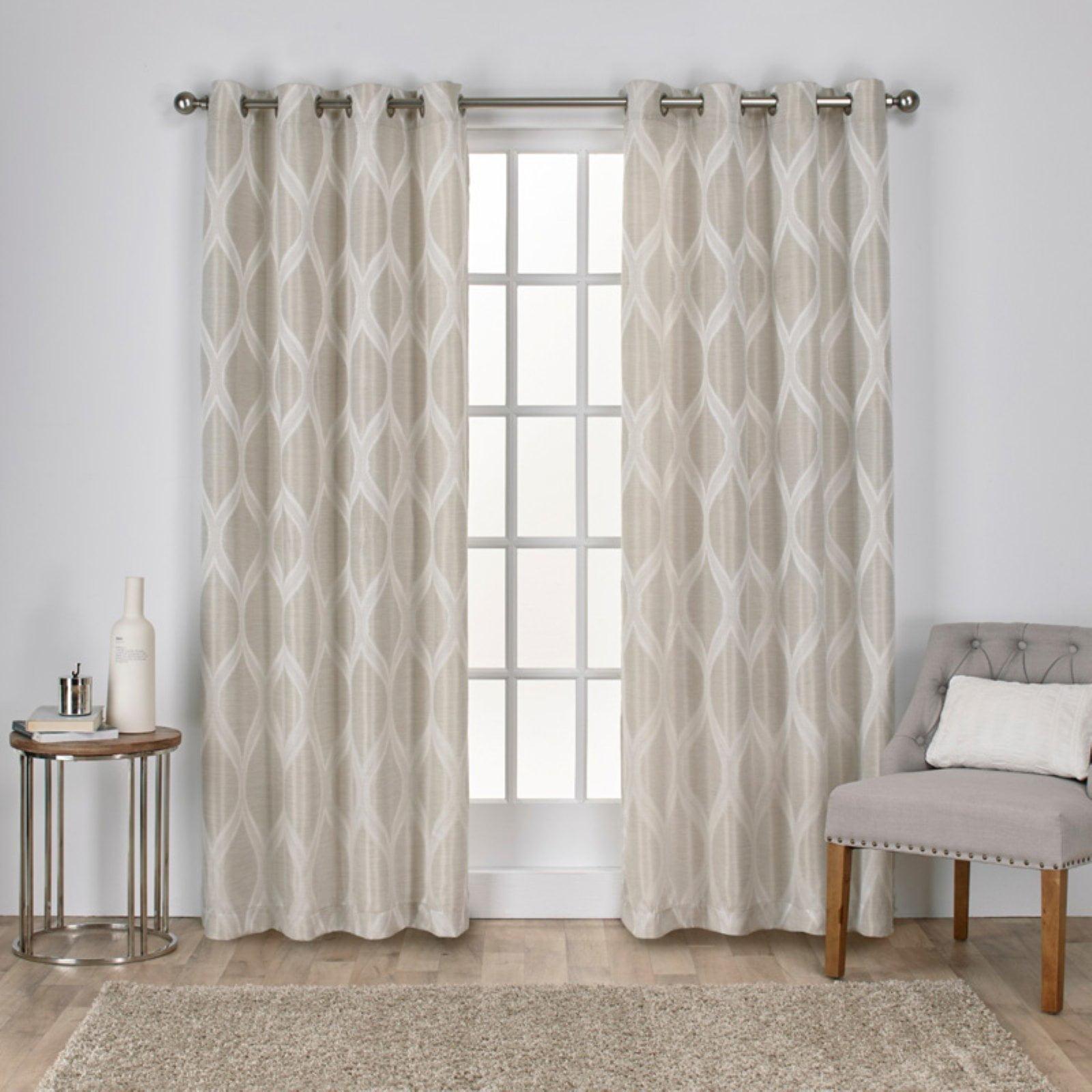 Set of 2 84"x54" Montrose Ogee Geometric Textured Linen Jacquard Grommet Top Window Curtain Panel Linen - Exclusive Home