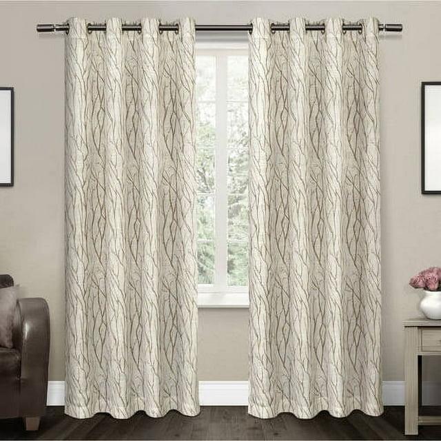 Set of 2 96"x54" Oakdale Textured Linen Motif Grommet Top Sheer Window Curtain Panel Taupe - Exclusive Home: Sheer Drapes, Botanical Pattern
