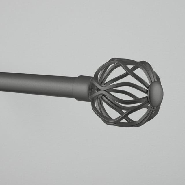 EXCLUSIVE HOME Ogee 1" Curtain Rod and Coordinating Finial Set, Gunmetal, Adjustable 36"-72"