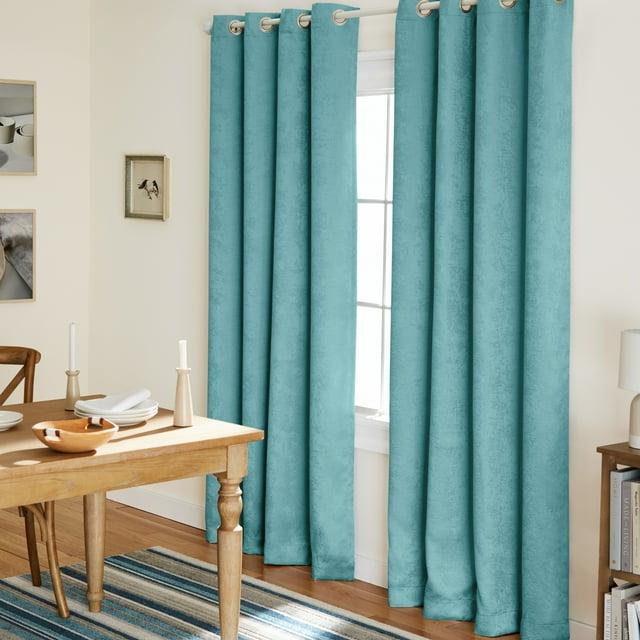Exclusive Home Oxford Textured Sateen Room Darkening Blackout Grommet Top Curtain Panel Pair, 52"x84", Teal