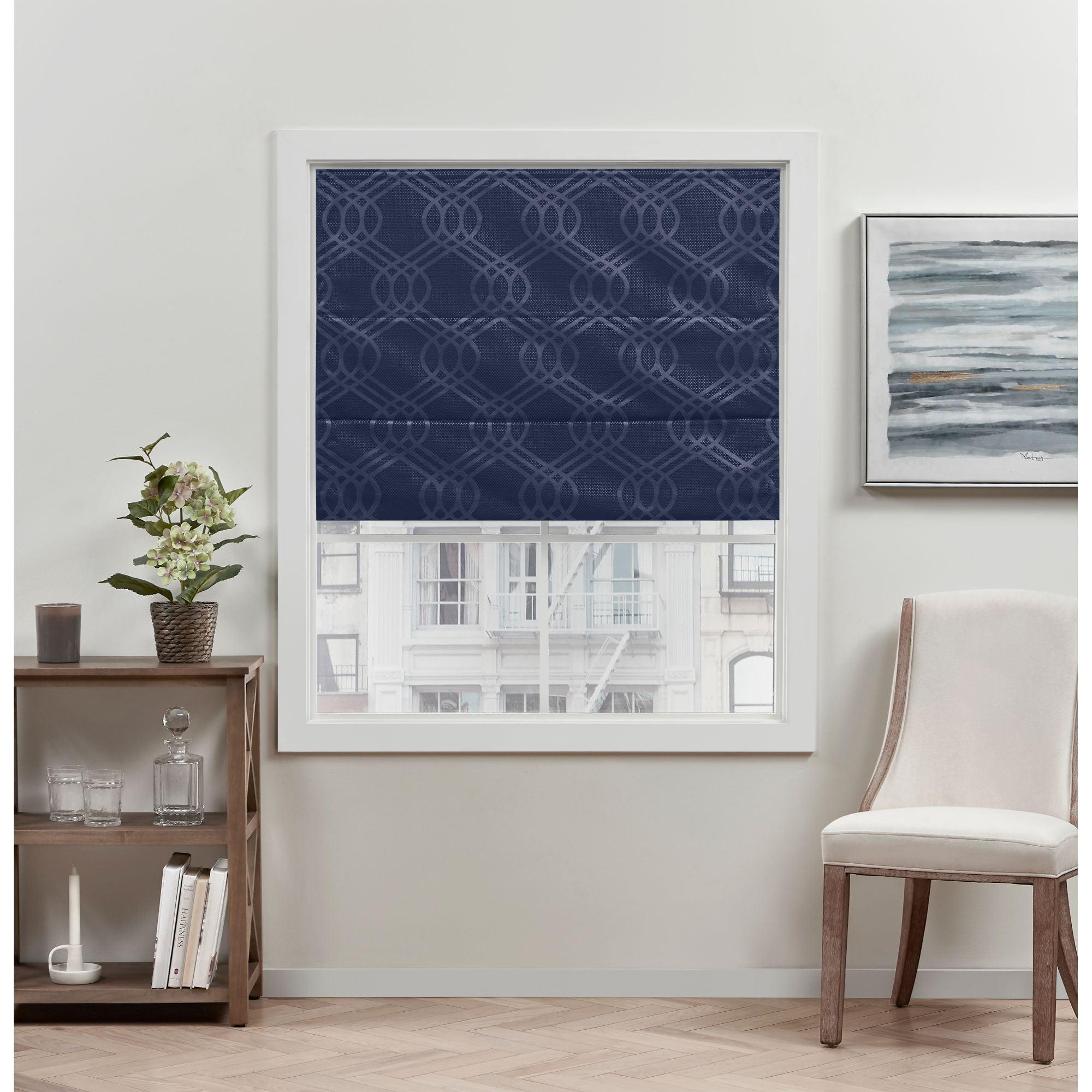 Navy Woven Fabric Cordless Blackout Roman Shade