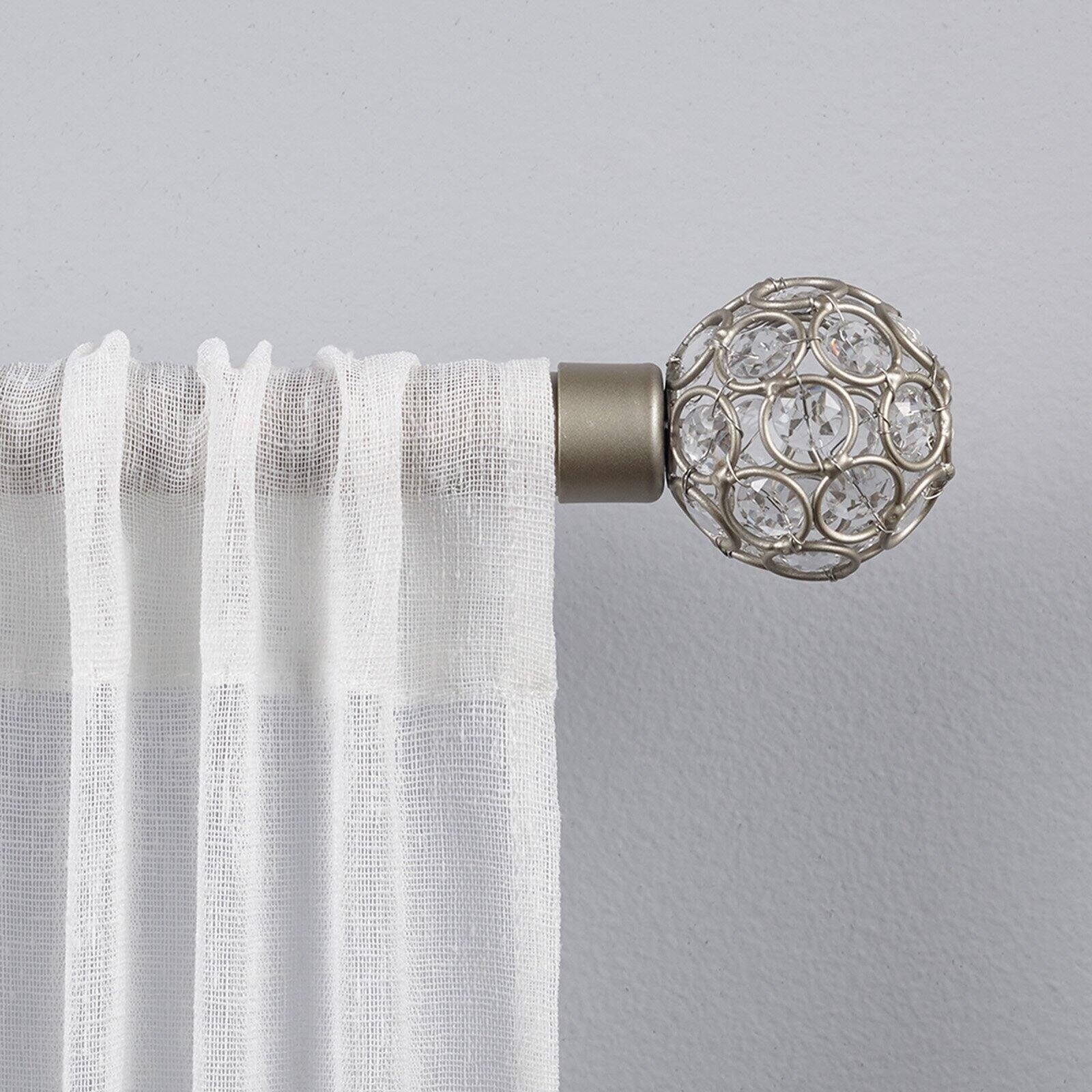 Matte Silver Adjustable Curtain Rod with Crystal Finials