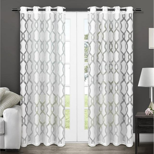 Set of 2 96"x54" Rio Sheer Window Curtain Panel White - Exclusive Home: Geometric Grommet Top, Indoor Use, OEKO-TEX Certified
