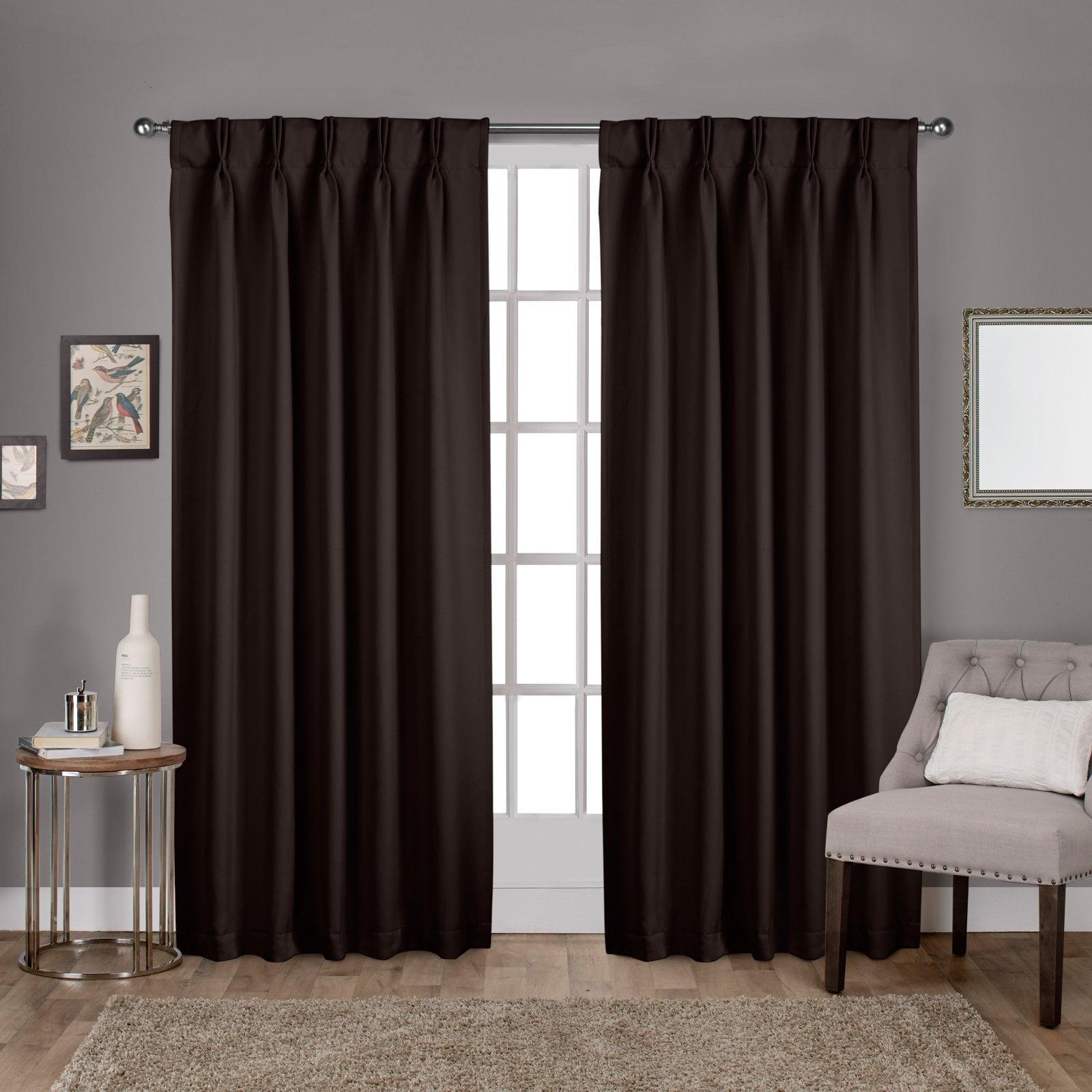 Set of 2 84"x52" Sateen Pinch Pleat Woven Blackout Back Tab Window Curtain Panel Brown: Thermal Insulated, Room Darkening