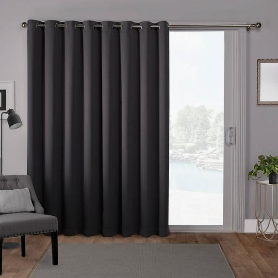 Exclusive Home Sateen Twill Woven Room Darkening Blackout Wide Patio Grommet Top Single Curtain Panel, 100"x84", Charcoal