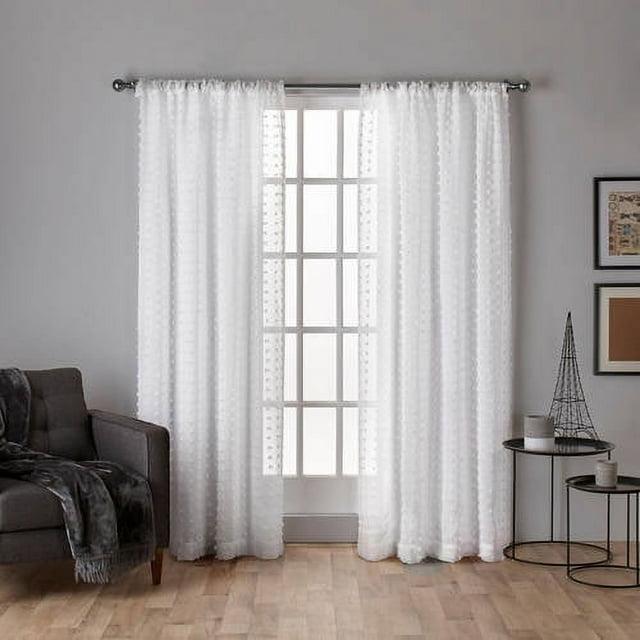 Amalgamated Textiles Exclusive Home Spirit Woven Pouf Applique Sheer Rod Pocket Curtain Panel Pair (Set of 2)