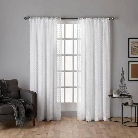 Amalgamated Textiles Exclusive Home Spirit Woven Pouf Applique Sheer Rod Pocket Curtain Panel Pair (Set of 2)